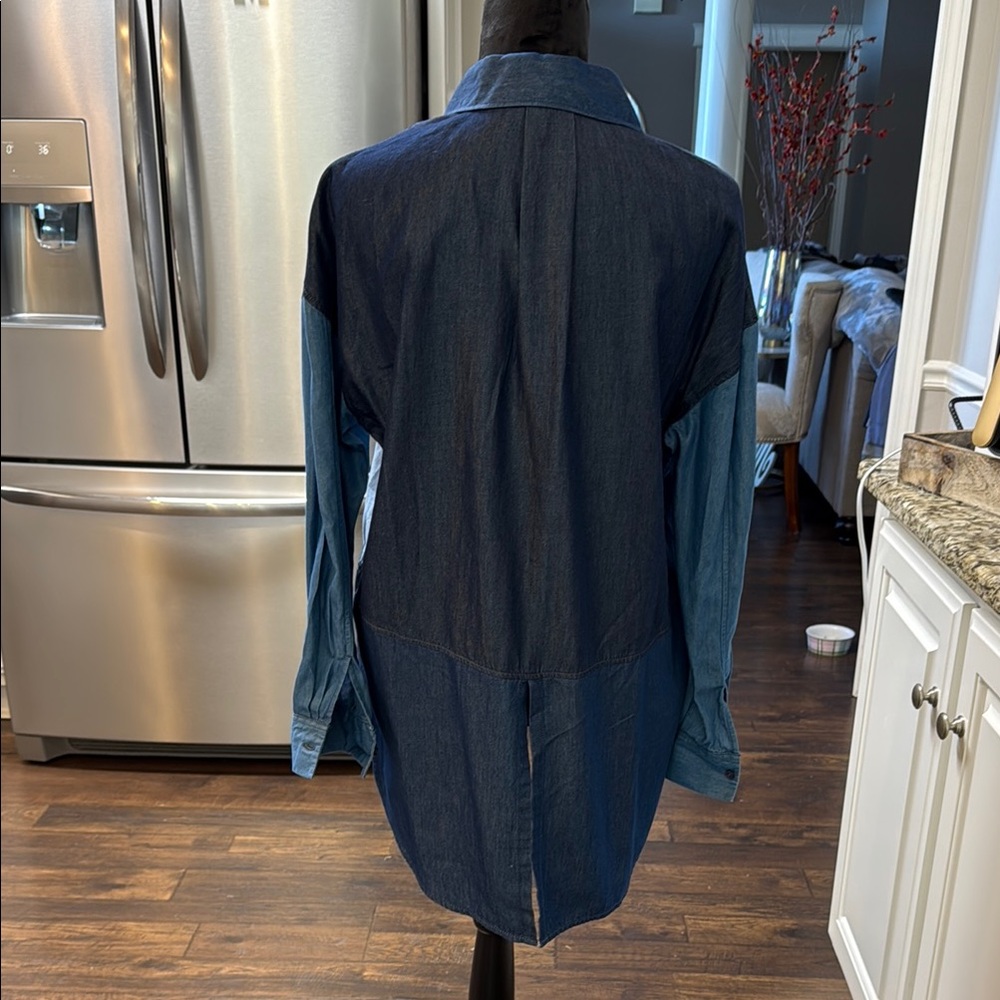 Ana Patchwork Denim Button-Up Shirt size medium - Picture 2 of 5